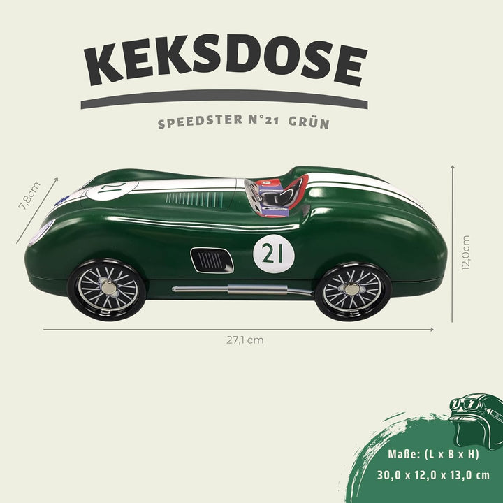 MediMuc Speedster Nr. 21 grün mit drehbaren Rädern - Aufbewahrungsdose, Keksdose, Blechdose - lebens