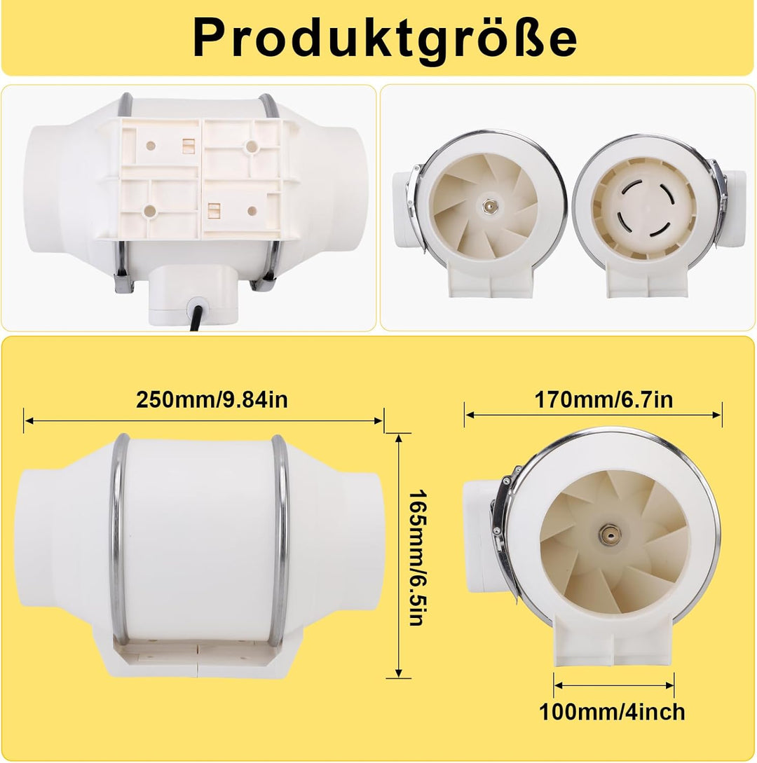 Duct Lüfter 4 Zoll Ruhig 280cfm 2200 U/Min Motor Duct Lüftungslüfter für Gewerbliche Wohngebäude