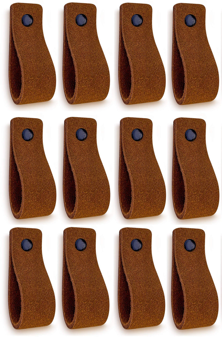 Brute Strength - Ledergriffe für Möbel - Wildleder - Cognac - 12 Stück - 16,5 x 2,5 cm - Schrankgrif