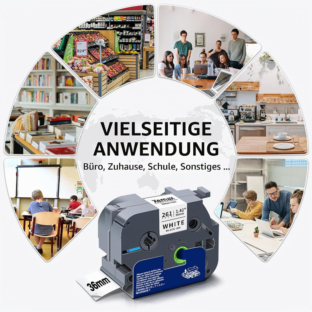 3x XemaX Kompatibel Schriftband für Brother 36mm TZe Ersatz für TZe-261 TZe261 P-Touch 36mm Schwarz