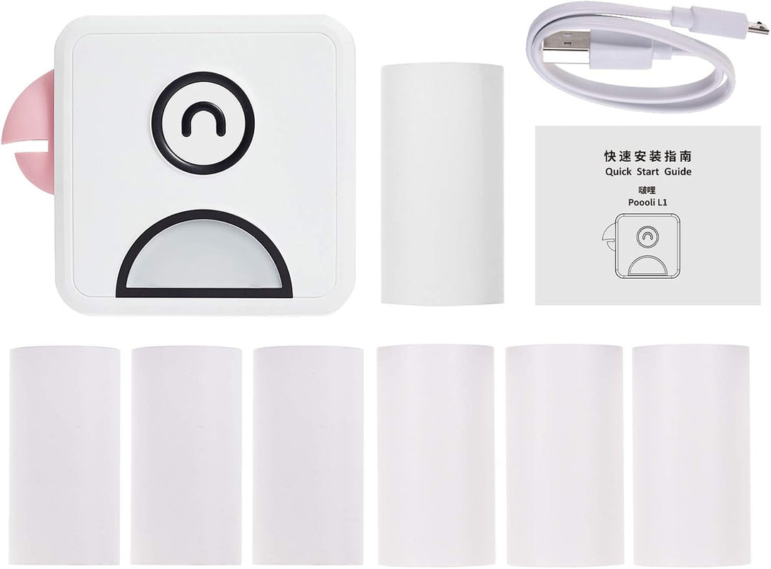 Bisofice Poooli Fotodrucker für Smartphone, Mini Fotodrucker mit 7 Rollen Thermopapier, Mini Drucker