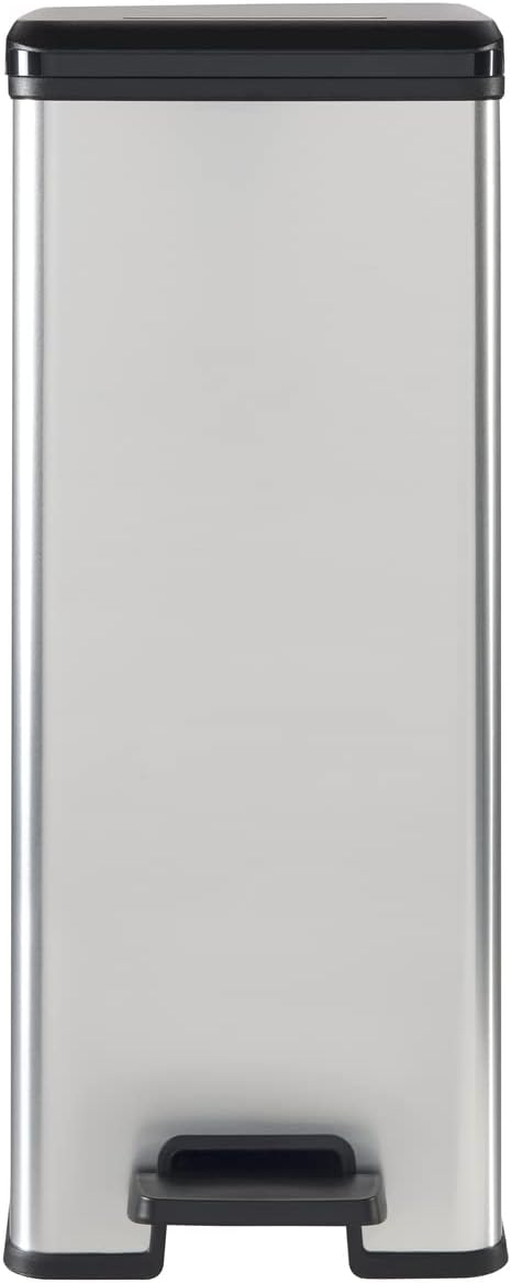 Curver Deco Abfalleimer Slim 40 L, Plastik, schwarz / silber metallic, 42 x 25 x 61 cm 42 x 25 x 61