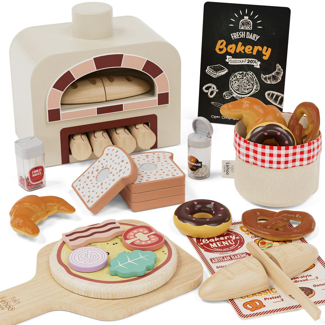 Lehoo Castle Kinderküche Zubehör Holz, Spielküche Zubehör, Pizza Kinderküche, Backset für Kinder, Ro