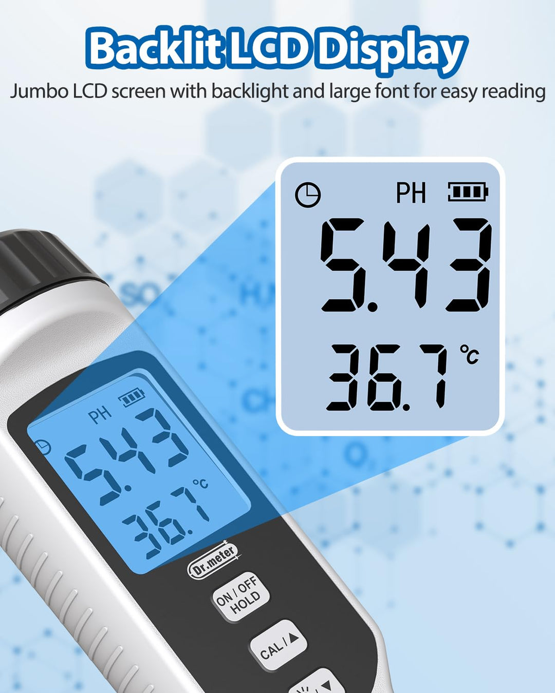 PH Messgerät, Dr.meter PH Messgerät Wasser 0.01Hochpräziser PH Wert Messgerät mit Alarm-LCD-Display