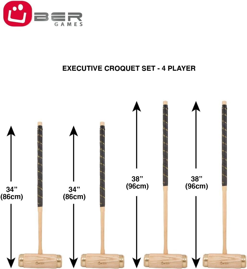 Excecutive ECO Holz Krocket Set mit 4 Schlägern aus engl. Esche und Composite Bällen, mit Nylontasch