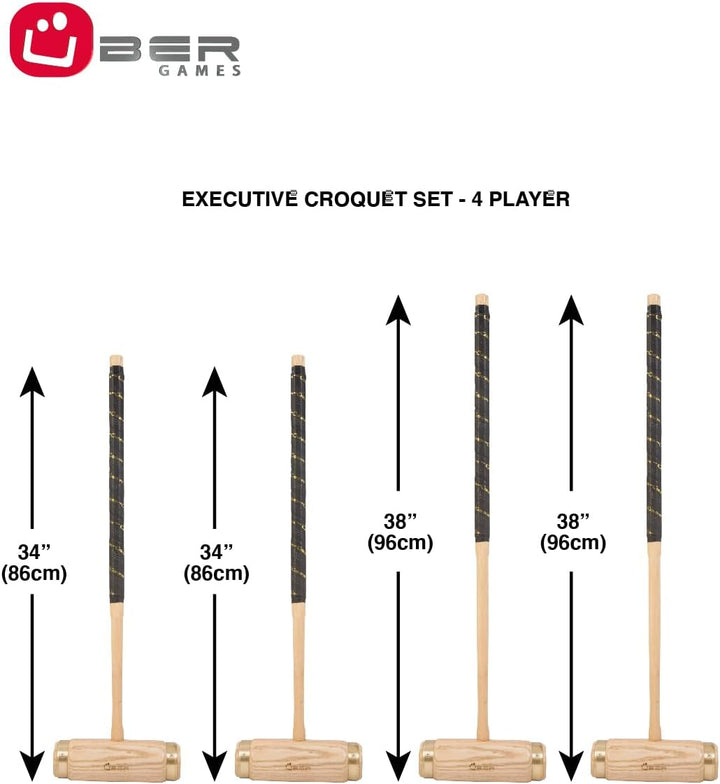Excecutive ECO Holz Krocket Set mit 4 Schlägern aus engl. Esche und Composite Bällen, mit Nylontasch