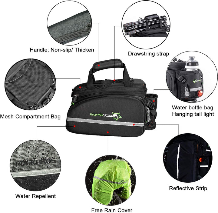 ROCKBROS Fahrrad Gepäckträgertasche wasserdichte Fahrradtasche für Gepäckträger mit Regenschutz 17-3