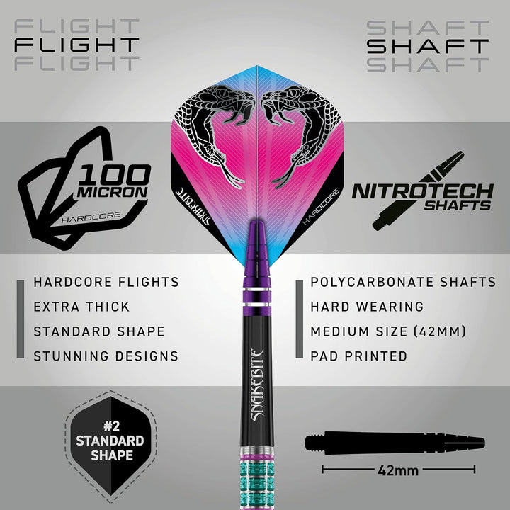 RED DRAGON Peter Wright Snakebite Supa-Venom Premium Tungsten Dartset mit Flights und Stielen 18.0 G