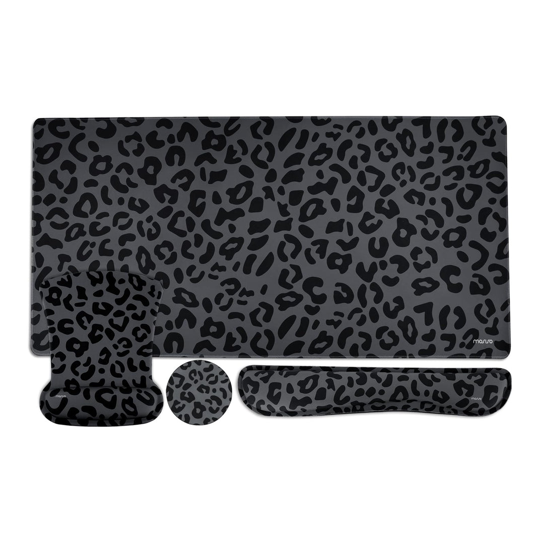 MOSISO Handballenauflage für Mauspad&amp;Tastatur Set, Ergonomische Schreibtischunterlage mit Leoparden&amp;