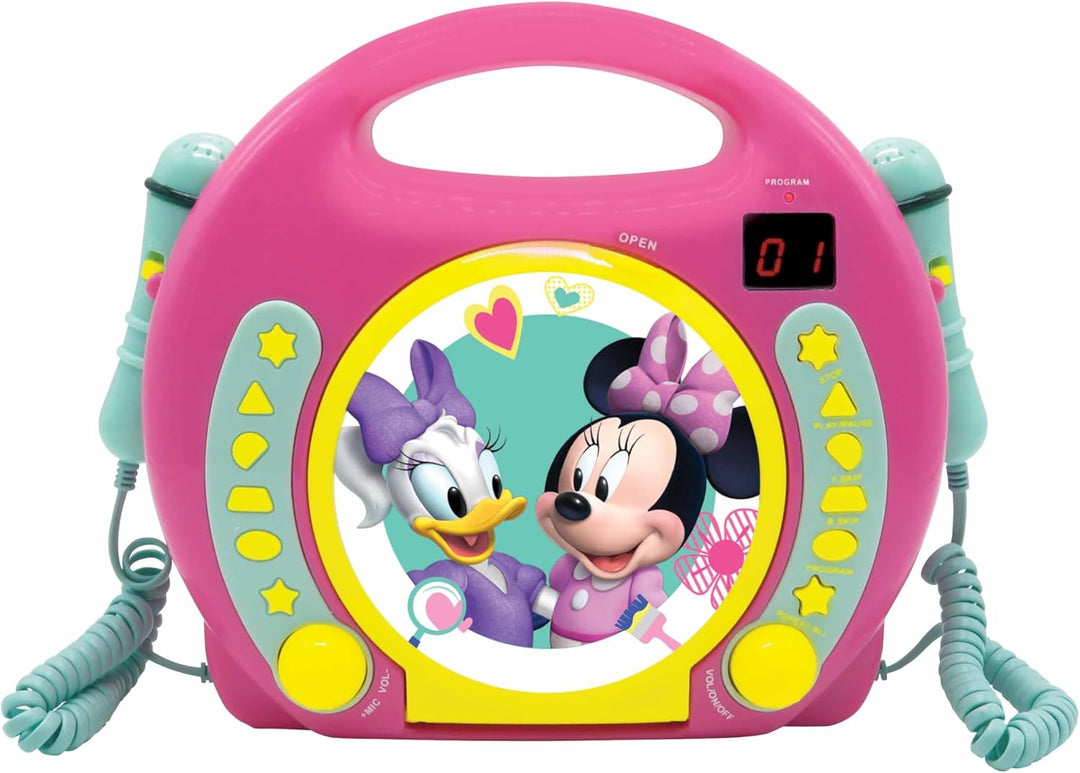 Lexibook Disney Junior Minnie Maus, CD-Player mit 2 Spielzeug-Mikrophonen, Kopfhöreranschluss, Batte