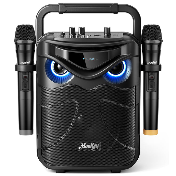 Moukey Tragbare Karaoke-Maschine mit 2 kabellosen Mikrofonen, Bluetooth-PA-Lautsprecher mit kraftvol