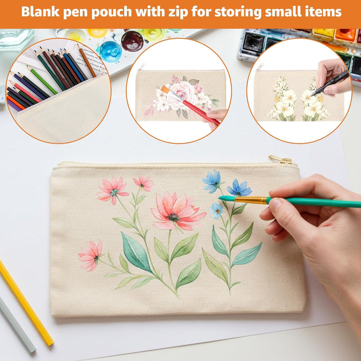 JMIATRY 30 Stück DIY Blanko Stoffbeutel Mit Reissverschluss Beige, 12 x 21cm Klein Stoffbeutel Zum B