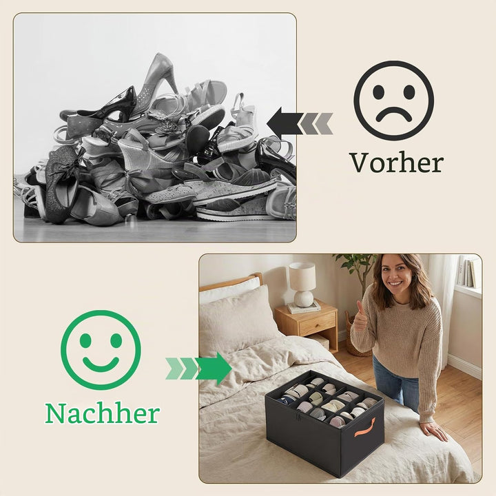 Romon Schuhorganizer Faltbar für 12 Paar Schuhe mit Transparentem Deckel Und Griffen, Platzsparend,