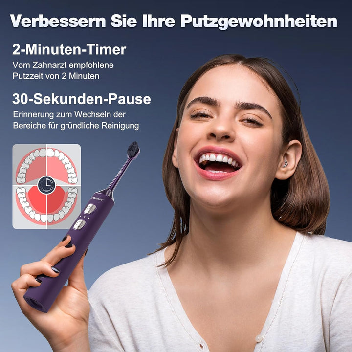 Elektrische Zahnbürste, Schallzahnbürste, Zahnbürste Mit 180 Tagen Akkulaufzeit Und Timer, 3 Intensi