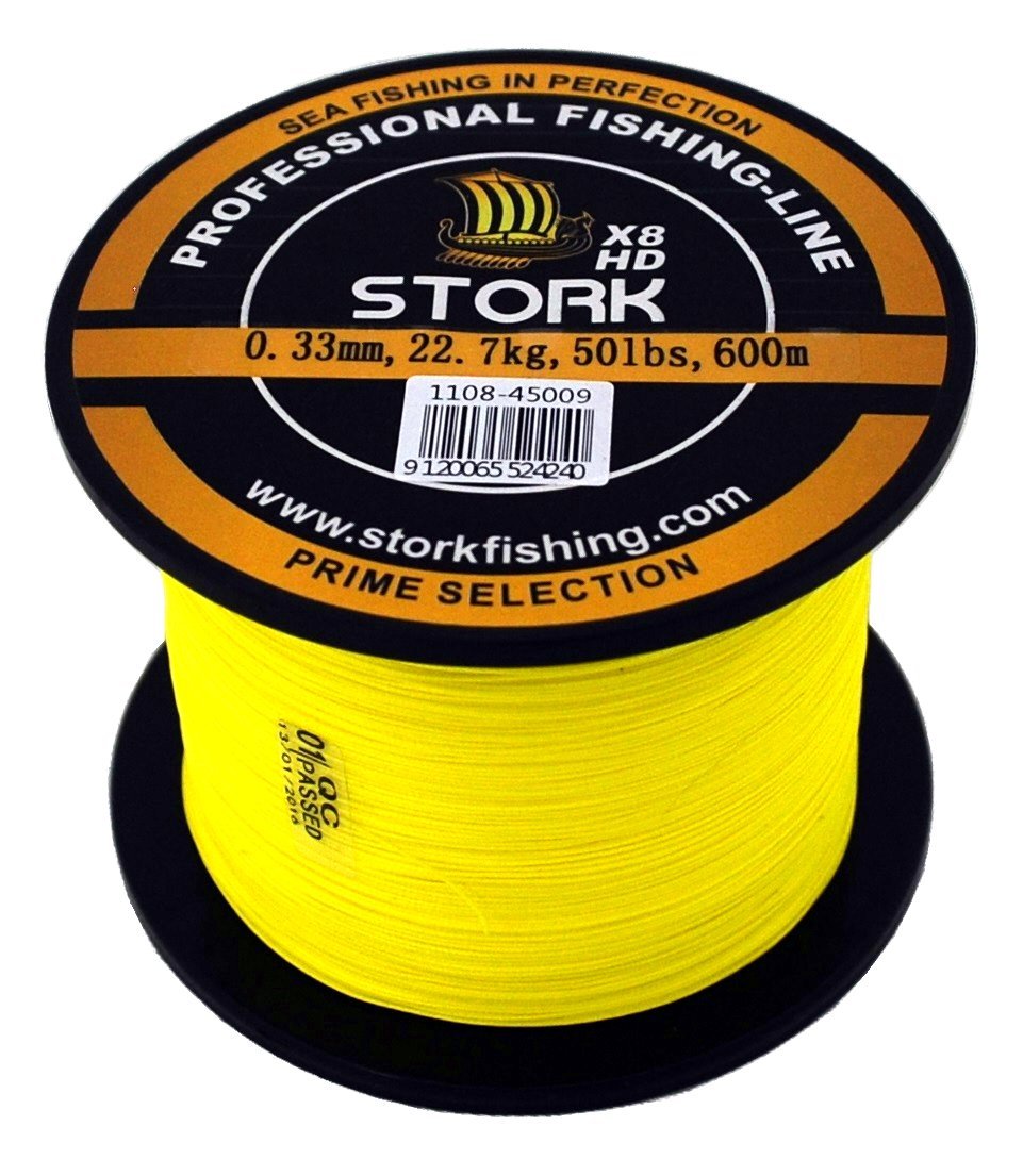 Stork HDx8, 8-Fach geflochtene Premium Angelschnur 600m Gelb 20 lbs / 9.1 kg / 0.18 mm, Gelb 20 lbs