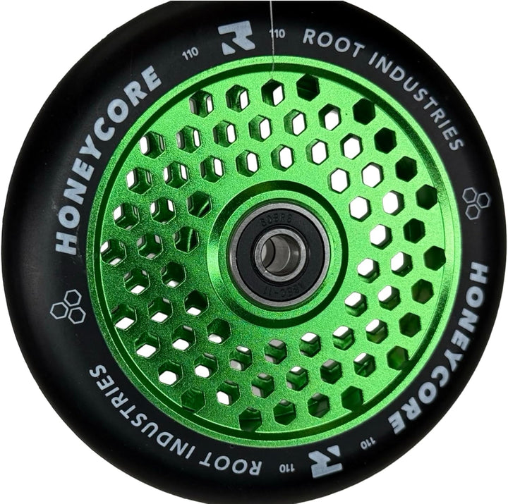 Root Industrie Air Honeycore 110mm Stunt-Scooter Rolle + Fantic26 Sticker (Grün/Pu Schwarz) Grün / P