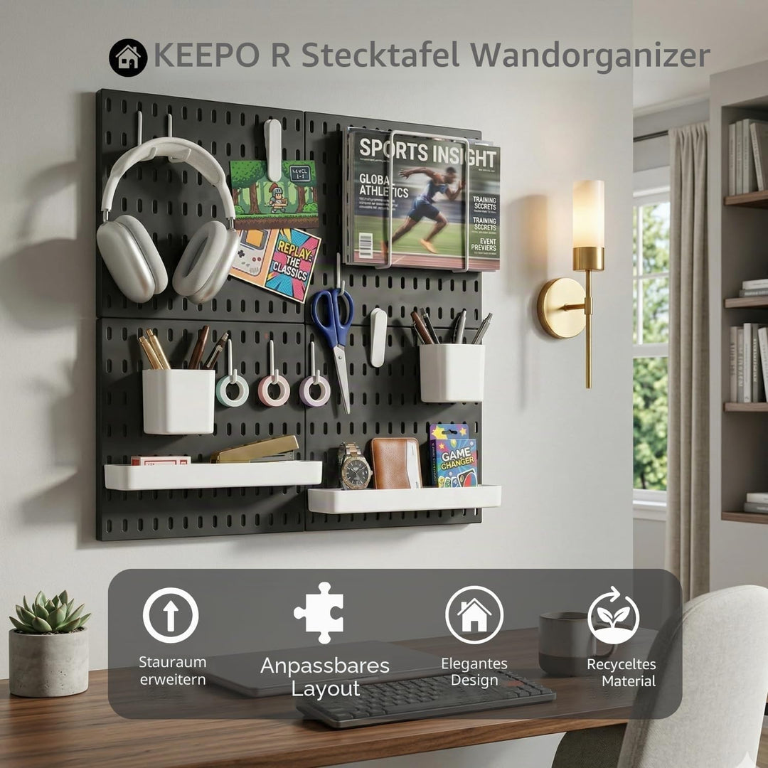 Keepo Stecktafel-Kombinationsset mit 4 Stecktafeln und 14 Zubehörteilen, modulares Aufhängen für Wan