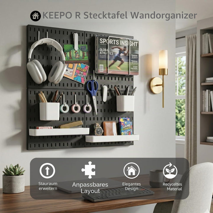 Keepo Stecktafel-Kombinationsset mit 4 Stecktafeln und 14 Zubehörteilen, modulares Aufhängen für Wan