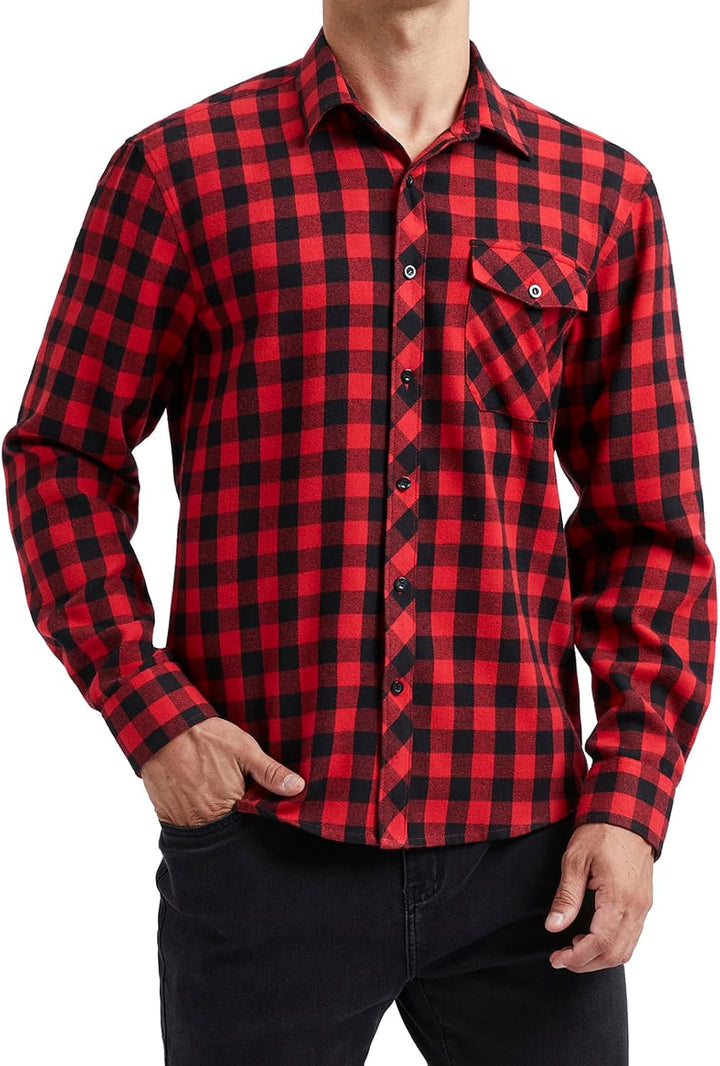 HISDERN Herren Hemd Checked Flanell Shirt, Herren Langarm Oberteil für Männer mit Brusttaschen, Butt