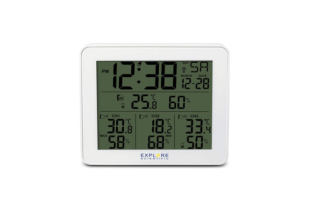 Explore Scientific WSH4003 Funk-Wetterstation mit Alarm, blaues Display mit Hintergrundbeleuchtung m