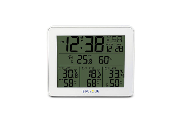 Explore Scientific WSH4003 Funk-Wetterstation mit Alarm, blaues Display mit Hintergrundbeleuchtung m