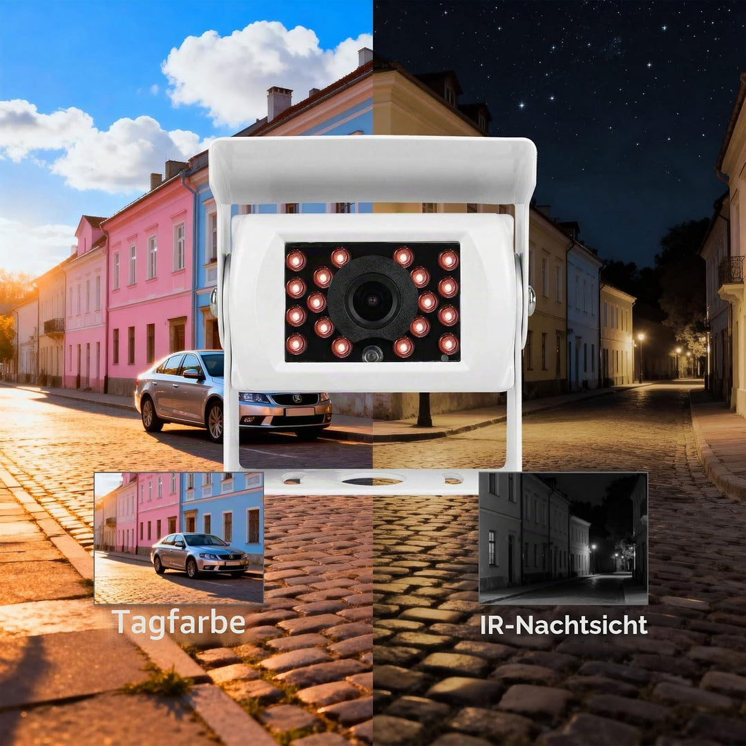 4-Pin Rückfahrkamera für LKW, 18 LEDs Nachtsicht, wasserdicht, 10 m Kabel | Weiss, Wasserdicht, IR N
