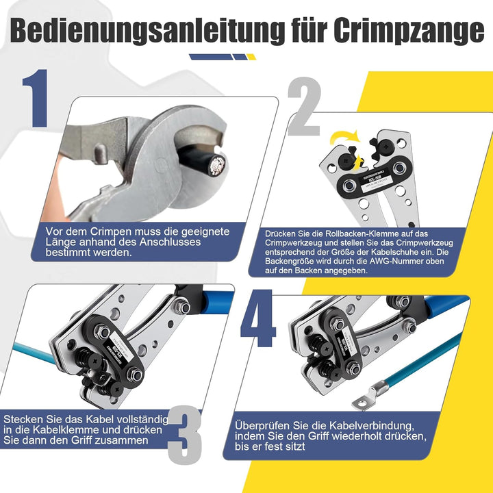 Crimpzange Kabelschuhe Set,Gross Crimpwerkzeug,Hochleistungs-Crimper für Kabelschuhe,Rohrkabelschuh