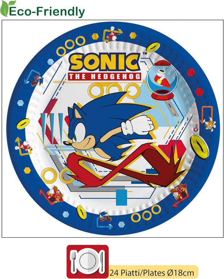 Ciao - Partygeschirr Party-Set Sonic the Hedgehog für 24 Personen (112 pcs: 24 Pappteller Ø23cm, 24