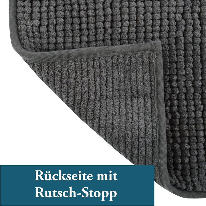 MSV Badteppich Badvorleger Duschvorleger Chenille Hochflor Badematte 60x90 cm – Grau Grau 60 x 90 cm