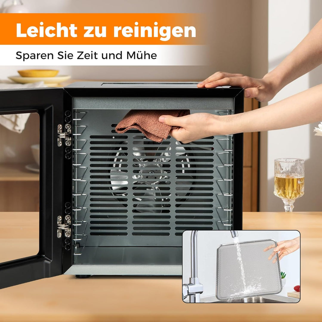GOPLUS 850W Dörrautomat Edelstahl, Dörrgerät mit 10 Programmen, 35-75°C Temperatur einstellbar, 48H