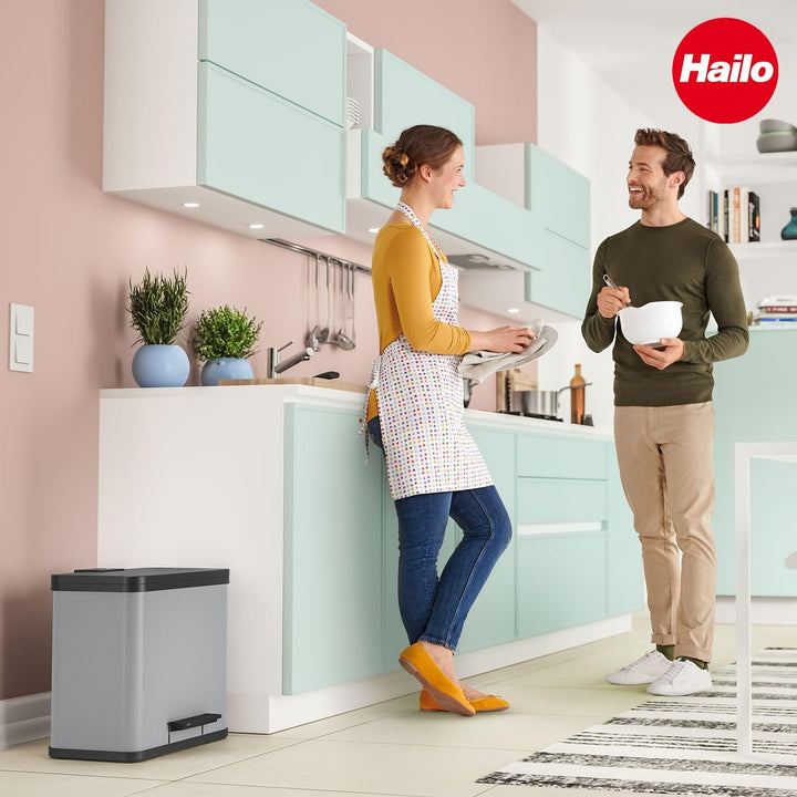 Hailo Öko duo Plus L Tret-Mülltrenner - freistehender 17+9 Liter Doppelmülleimer aus Stahlblech - Mü