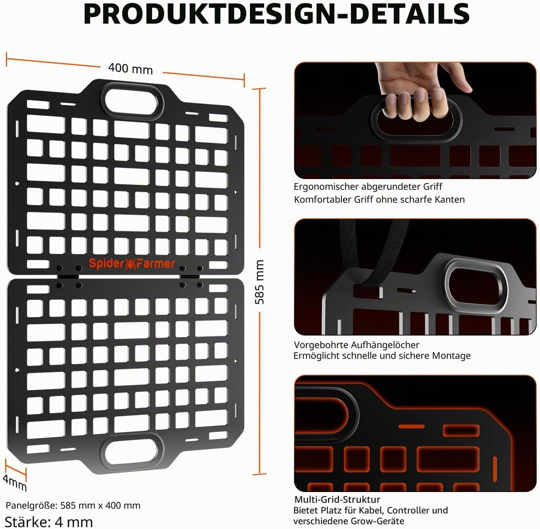 Spider Farmer Growzelt Ausrüstungsboard, 2026 Neues faltbares Grow Tent Gear Board, Robustes Geräte