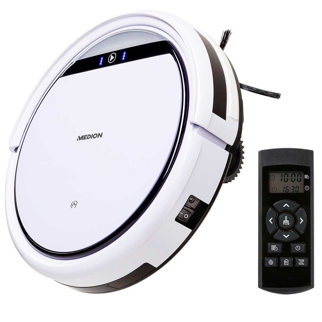 MEDION Saugroboter mit Ladestation E32 (Modell 2021, Roboterstaubsauger für Hartböden, Fliesen, Lami
