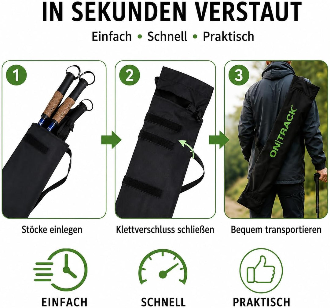 ON|TRACK Stocktasche aus Nylon mit Tragegurt für 1 Paar Nordic Walking Stöcke Wanderstöcke