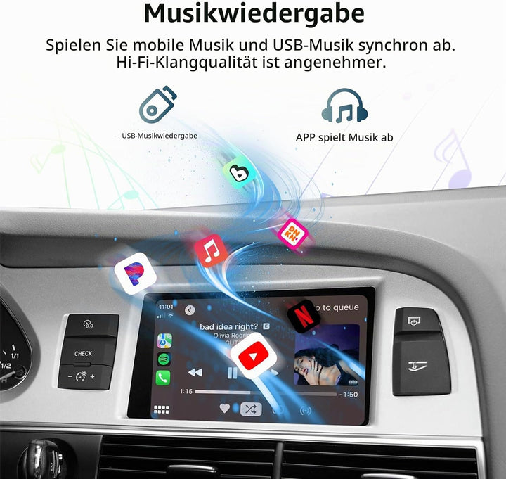 EZoneTronics Wireless CarPlay &amp; Android Auto Retrofit Kit Decoder für Audi A6/Q7 2009-2015 mit MMI 3