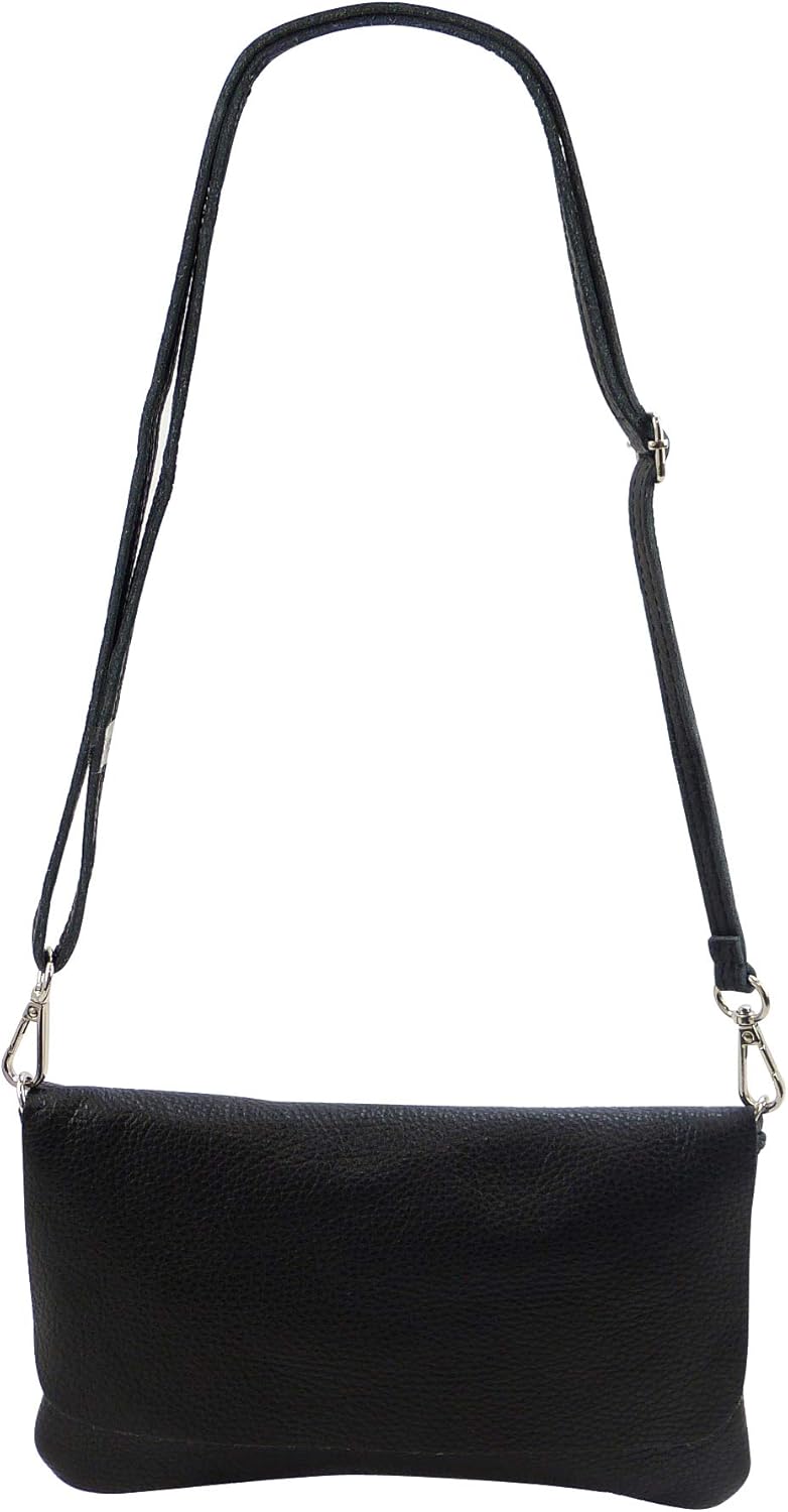 SH Leder Echtleder Umhängetasche Clutch kleine Tasche Abendtasche 24,50x15cm Ely G149 Schwarz, Schwa