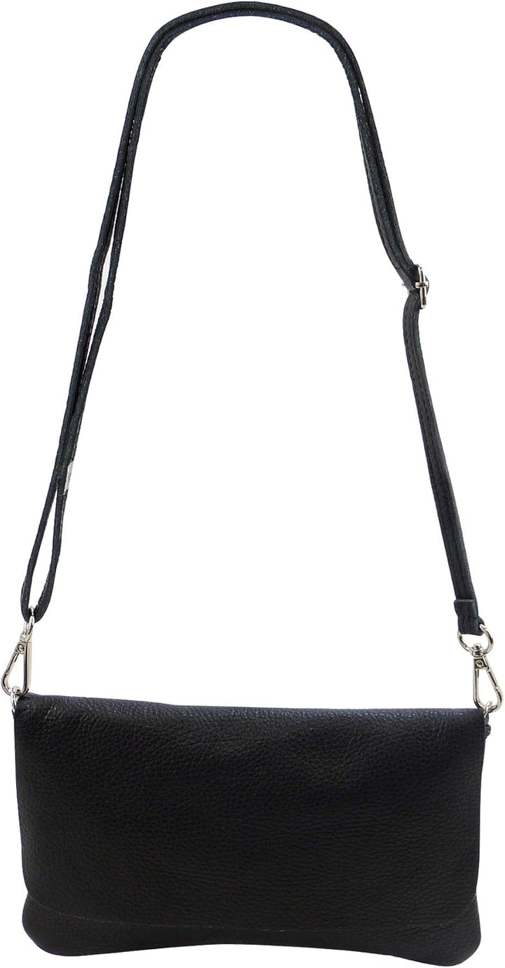 SH Leder Echtleder Umhängetasche Clutch kleine Tasche Abendtasche 24,50x15cm Ely G149 Schwarz, Schwa