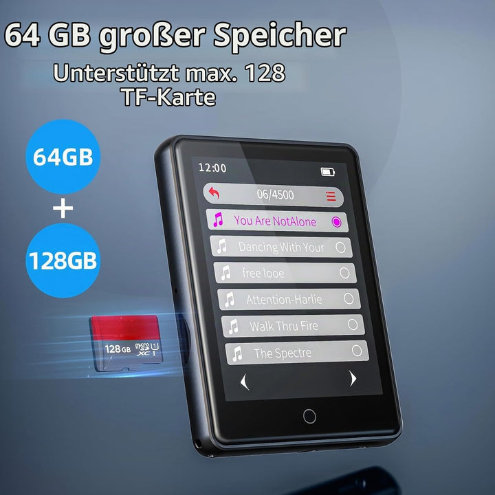 64 GB MP3 Player Bluetooth 5.3 Portable 2,8” Touchscreen Music Player mp3-player Kinder mit Lautspre