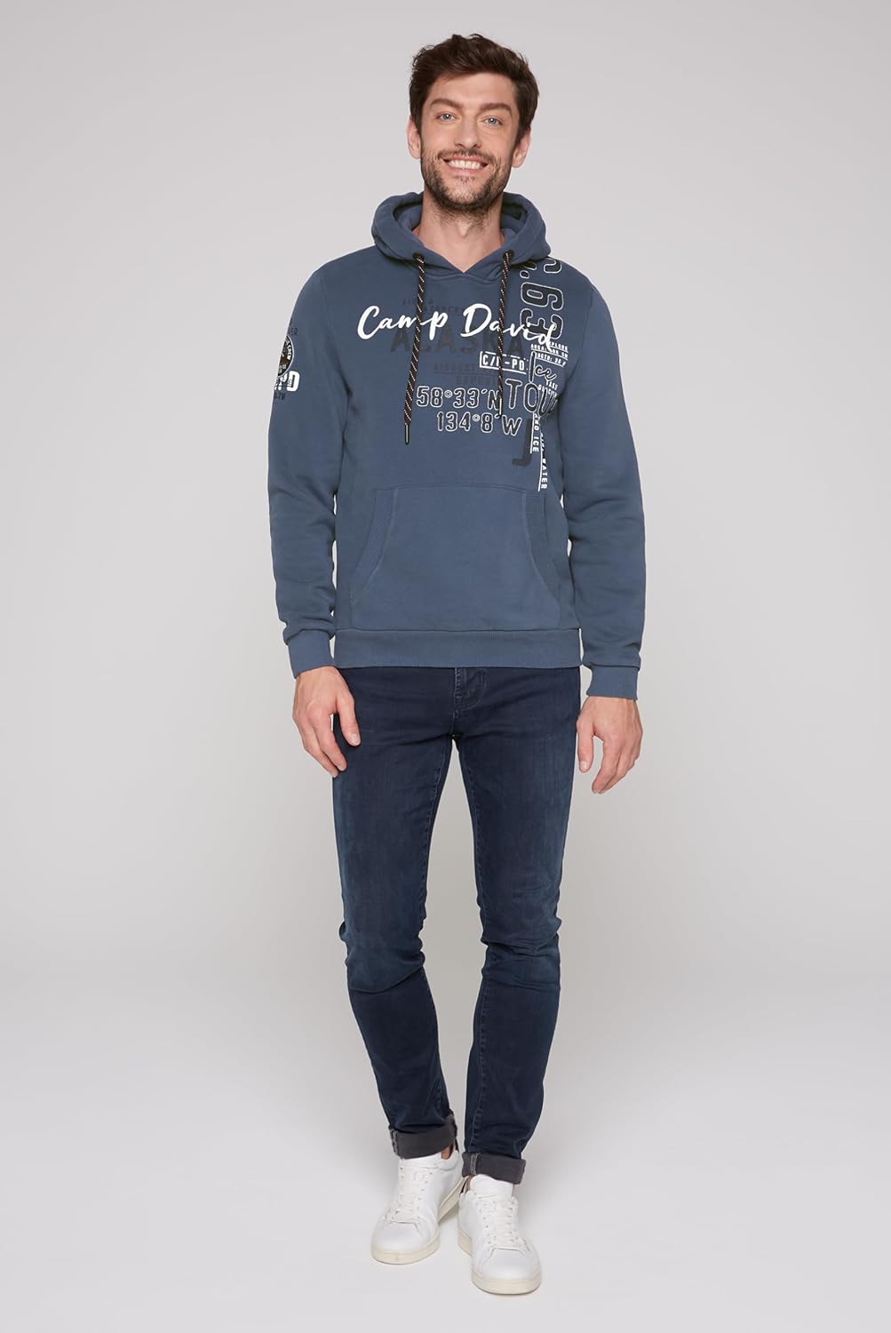 Camp David Herren Kapuzensweatshirt mit Logo Artworks L Dark Sky, L Dark Sky