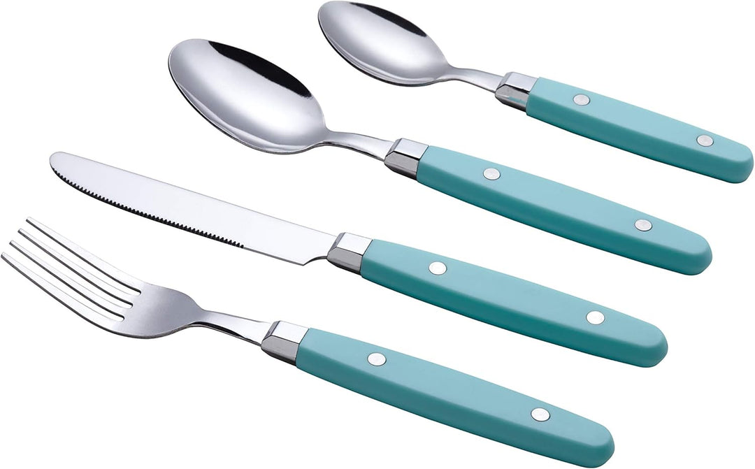 EXZACT Besteckset 24-teilig Edelstahl - mit Niet-Bastelgriffen/Besteck im Retro-Stil - 6 x Essgabeln