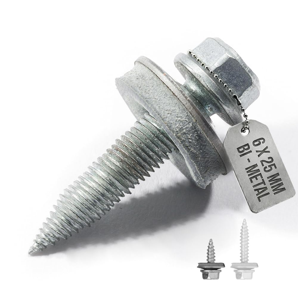 VOOXA | 100 Stück Dünnblechschrauben 6,0x25mm mit EPDM Dichtscheibe (Feingewinde) | Bi-Metall Edelst