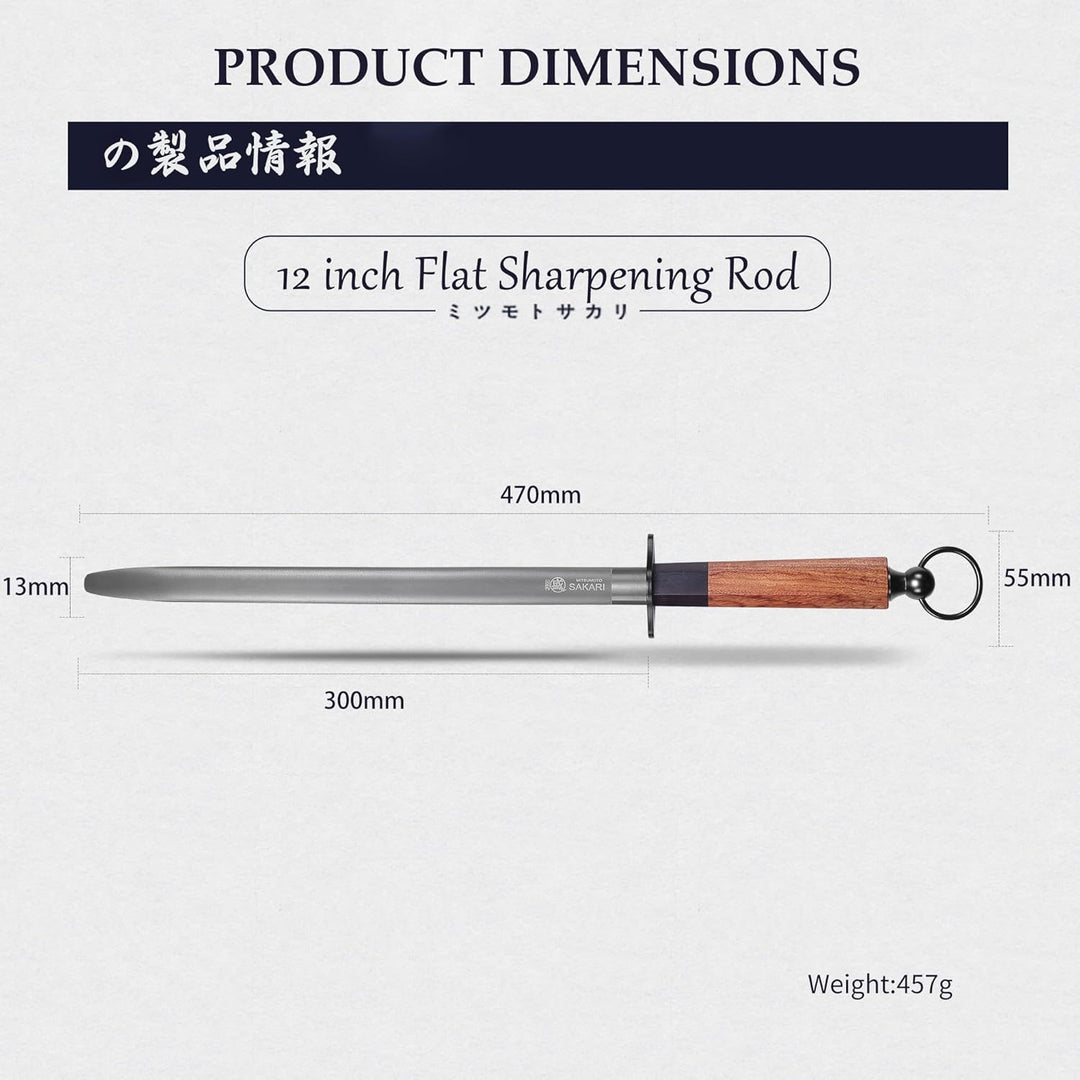 MITSUMOTO SAKARI 44 cm japanischer Wetzstahl, geeignet für Messer, professioneller flacher Wetzstahl