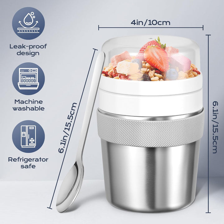 Edelstahl Müslibecher to go 500 ml + 220 ml Inklusive Löffel, auslaufsicher und isoliert Geeignet fü