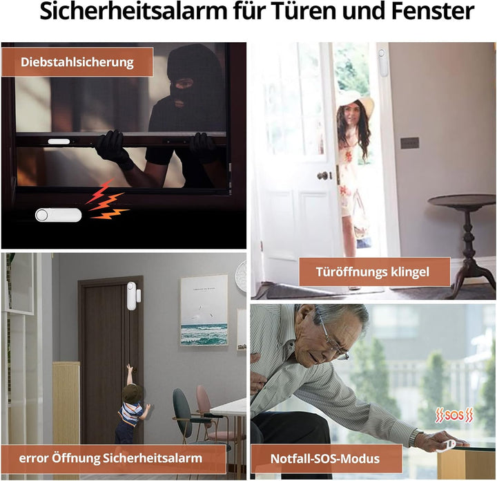 TOWODE Türalarm, Fensteralarm 120dB Kabellos Tür Fensterkontakt Sensor Alarm mit Fernbedienung 3 Mod