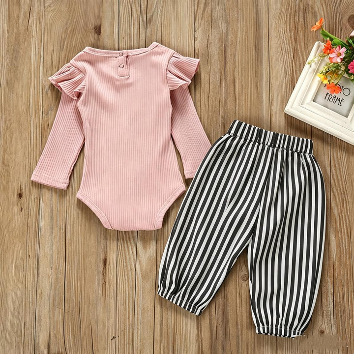 Neugeborenes Baby Mädchen Kleidung Rüschen Strampler + Schleife Denim Hosen Outfits Set 9–12 Monate