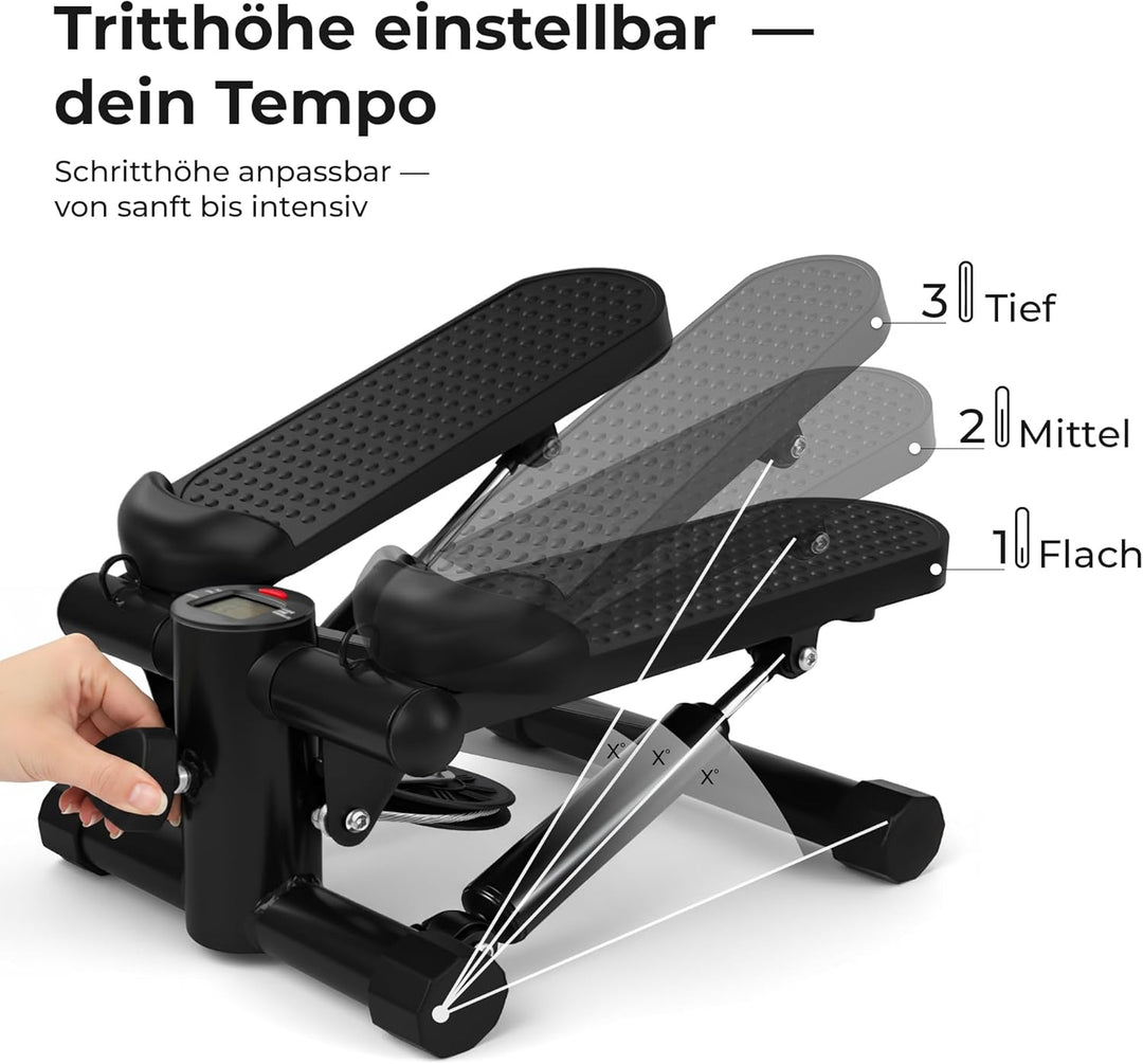 Mini Stepper Heimtrainer mit Widerstandsbändern & LCD-Display – Leiser Swing-Stepper mit Hydraulik-S