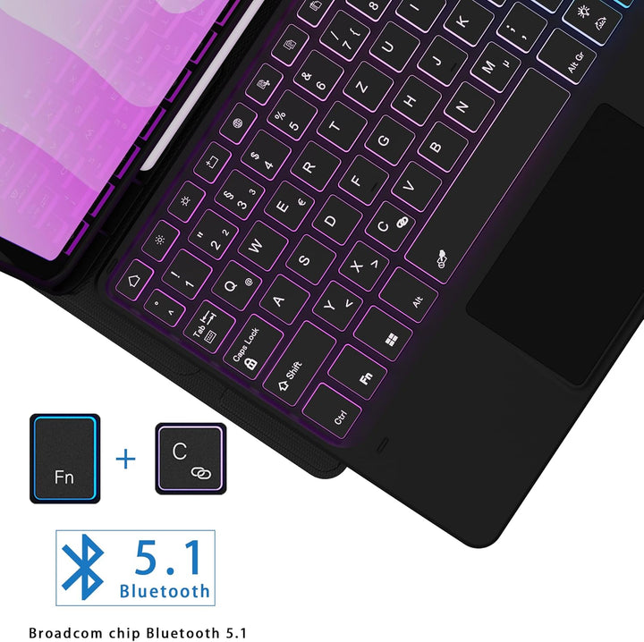 für Samsung Galaxy Tab S11 2025 Hülle mit QWERTZ Tastatur - Regenbogen-Hintergrundbeleuchtung Magnet