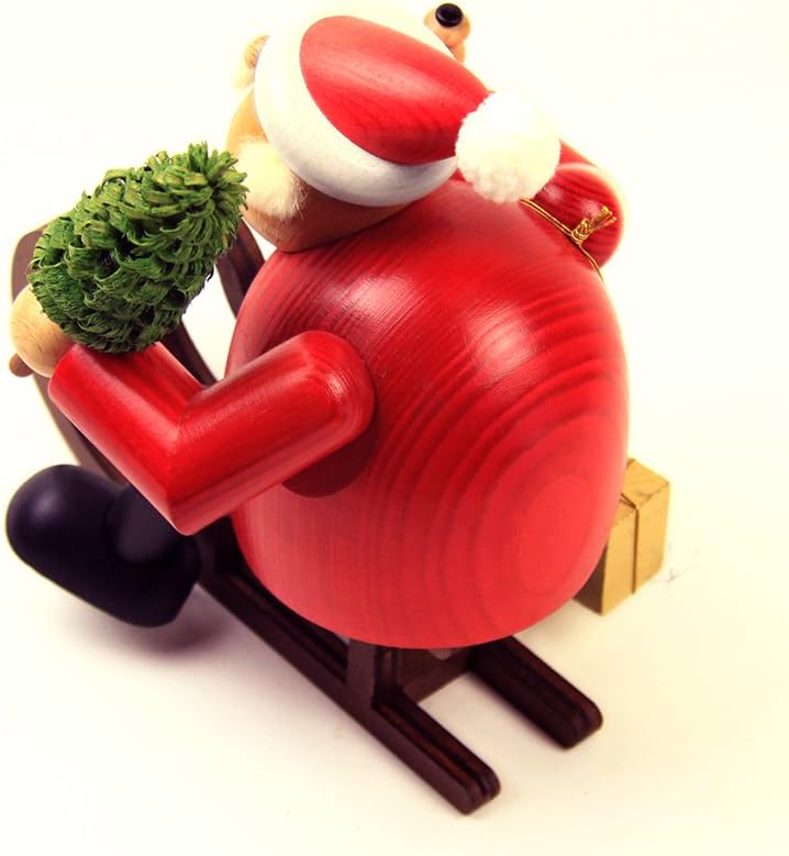 KWO Olbernhau Räuchermann Weihnachtsmann mit Schlitten, 18 cm, Mehrfarbig