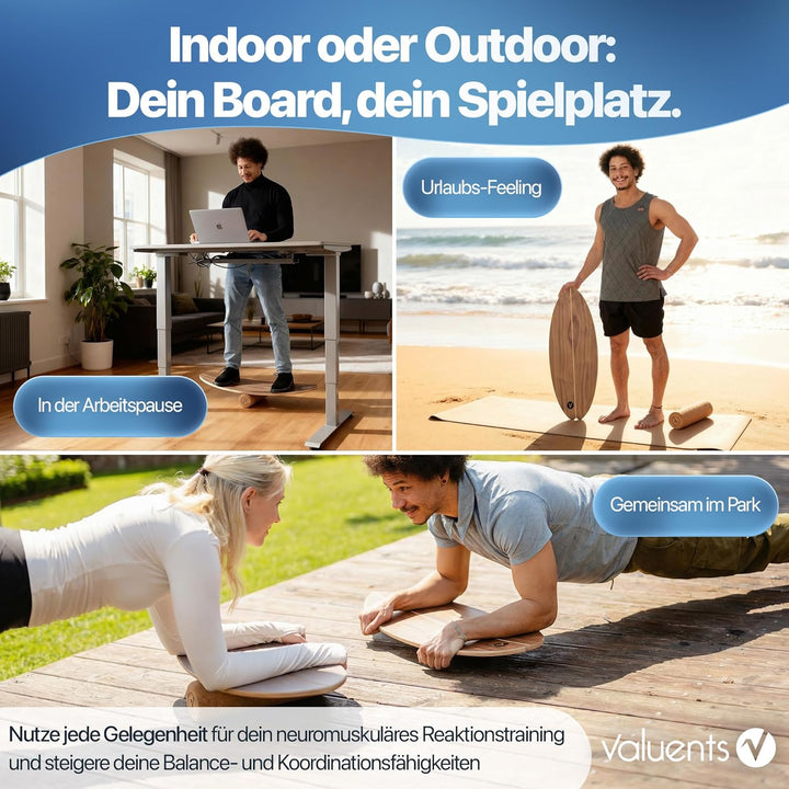 Balance Board aus Holz in – mit abgerundeten Ecken – inkl. Rolle für Neuromuscular Response Training