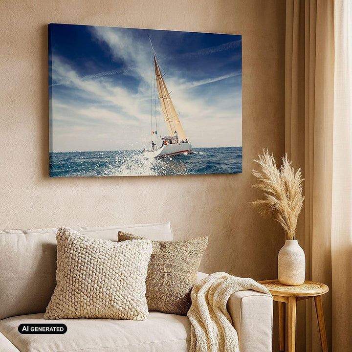 Bilder auf Leinwand 100x70cm Leinwandbild mit Rahmen Segeln Yacht Reise Gross Wanddeko Bild Schlafzi